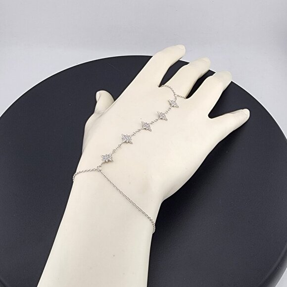 Sterling Silver 925 Hand Chain Bracelet with Ring – Star Design - Picture 6 of 9